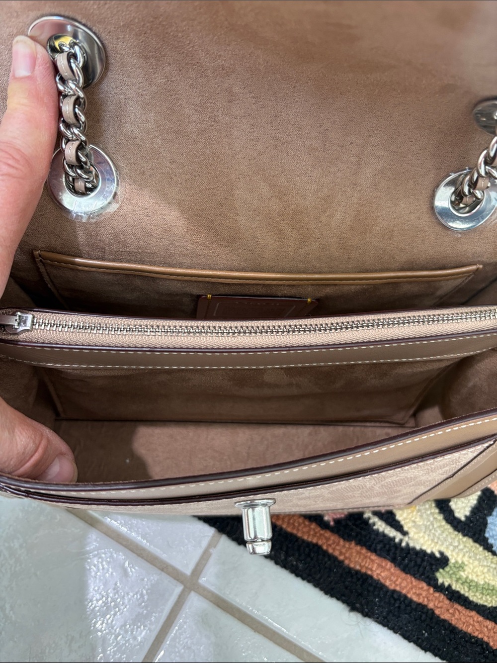 Coach Parker Shoulder Bag in Signature Logo, Calf Leather, and Silver Chain - Picture 11 of 13